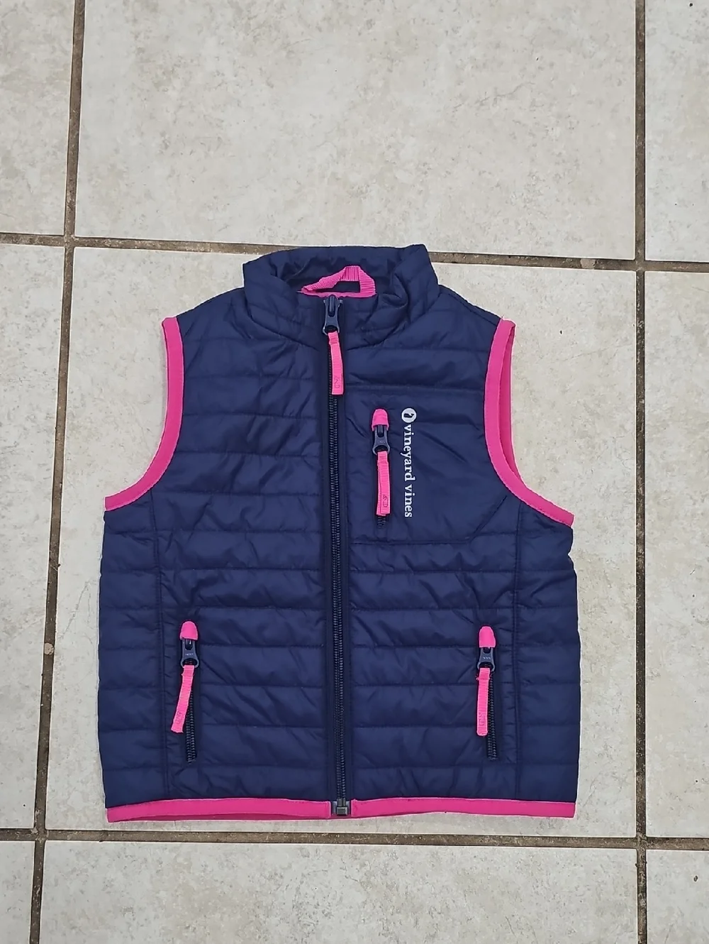 Vineyard Vines Navy Vest with Pink Trim Size 2T